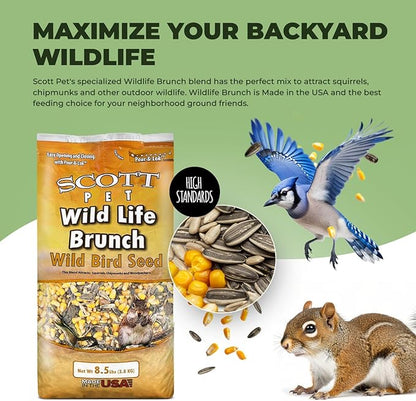 Scott Pet Wild Bird Seed, Wildlife Brunch Blend, 8.5 lbs Bag, Feed, Great for Platform Feeders, Food for Outside Wild Birds