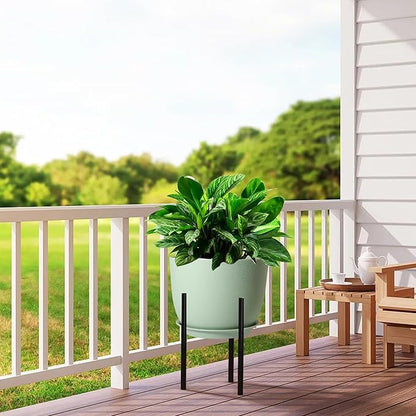 12/10/9 Large Modern Plant Pots, Plastic Planters with Drainage Holes and Saucers for Indoor Outdoor Plants Flowers, Green