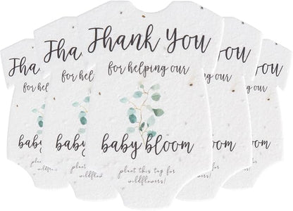 Onesie Seed Paper – 5 Green Shower Favors for Guests with Wildflower Seeds, Writable & Plantable, Shower Favor Gifts for Guest