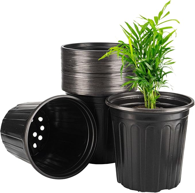 30Pack Small 2 Gallon Flexible Plant Nursery Pots, 8 inch Soft Plastic Seedling Pots, Seed Starting Pot Flower Plant Container for Succulents, Cuttings, Transplanting Seedlings - Black