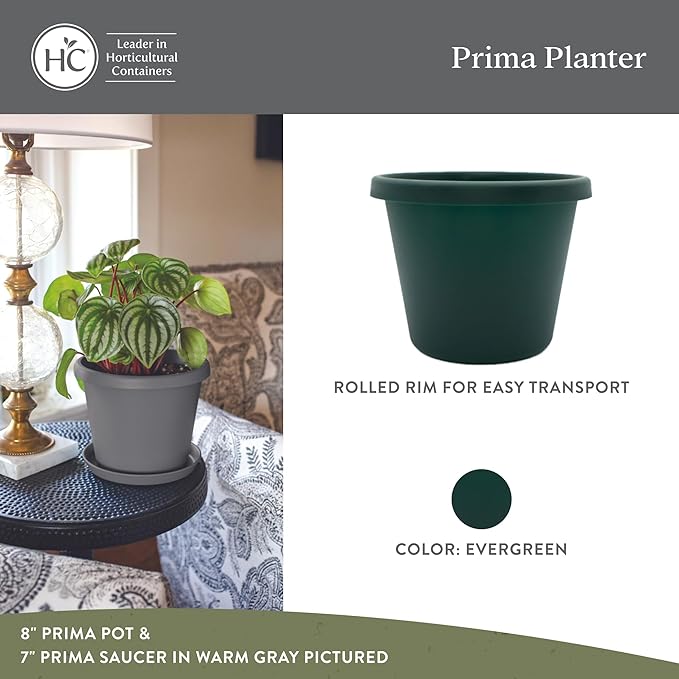 The HC Companies 20 Inch Prima Round Planter Pots with Drainage Holes and Rolled Rim, Lightweight UV-Resistant Plastic Indoor & Outdoor Planters, 2-Pack Flower Pots for Garden & Home Decor, Evergreen