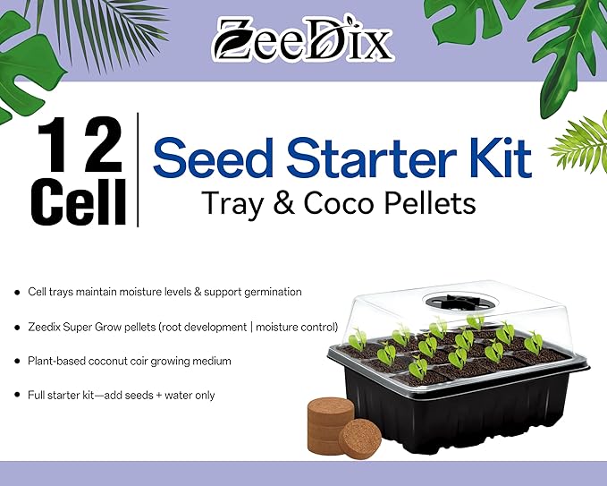 ZeeDix 10 Set Seed Starter Tray Kits, 10 Pack Seed Trays with 120 Pack Coco Coir Pellets, Adjustable Humidity Germination Tray with Dome Lids for Indoor Plants, Mini Greenhouse for Vegetables Garden