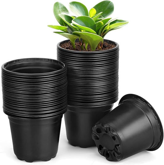 60 Pack 5 Inch Nursery Pots for Plants, Plastic Seeds Starter Pots with Drainage Holes, Small Plastic Plant Nursery Pots for Succulents Seedling Cutting Transplanting (60, 5 Inch)