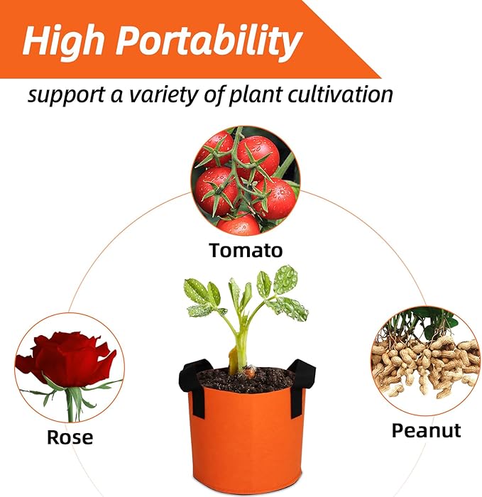 Grow Bags,Growing Pot Bags Garden Grow Bag Indoor Outdoor Fabric Aeration Plant Pot Container Flower Vegetable Pouch (Dark Orange,1 Gallon)
