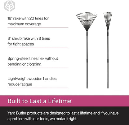 Yard Butler World’s Greatest Rake Set, ILT-208 Garden Rake for Lawncare - Convenient Garden Cleaning Accessory - Lightweight Wooden Handle - Steel Tines - Easy to Maneuver