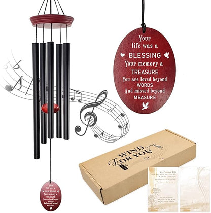 windchimes Sympathy Memorial Wind Chimes – 33" Tuned Wind Chime with “Your Life was a Blessing” Saying, Red Wood Wind Sail for Loss of Loved One, Bereavement Gift for Mom, Dad, Grandma or Friend