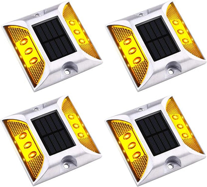 Aolyty Solar Driveway Dock Lights, IP68 Waterproof Solar Deck Light Outdoor Warning Step Lights Reflective Road Marker for Sidewalk Stair Garden Pathway Walkway (4 Pack, Yellow)