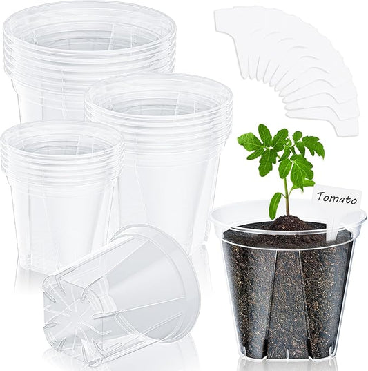 18 Pack Clear Nursery Pots for Plants, 3.9/4.7/5.5 Inch Reinforced Plastic Plant Pots with Drainage Holes High Transparency Plant Pot Seed Starter Pot High Transparency with 10 Plant Labels