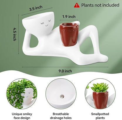 Face Planters Head, Funny Succulent Garden Pots,Cute Planters for Indoor Plants, Double Flower Pot with Drainage for Plant Lovers Gift (red)