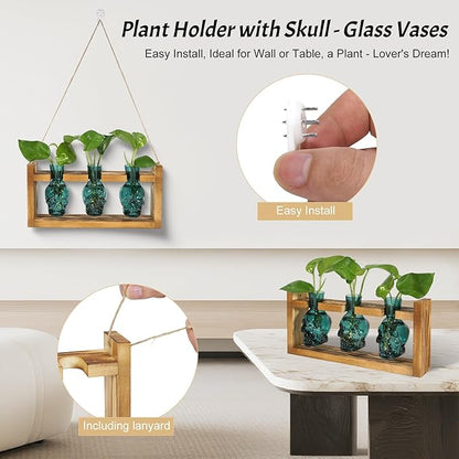 Skull Plant Propagation Station with LED Lights - Halloween Decor Skull Planter, Hydroponics Pot for Office, Unique Gifts for Women & Plant Lovers(Grey)