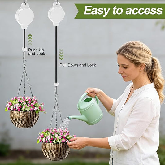 Retractable Plant Hanger with Pulley System, Effortless Raising and Lowering for Indoor and Outdoor Plants, Hanging Planters, Garden Pots & Bird Feeders (4-Pack,White)