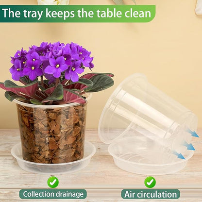 24 Pack 7/6/5 Inch Clear Nursery Pots with Drainage and Saucers, Clear Plastic Plant Pots for Plants, Seed Starting Pots