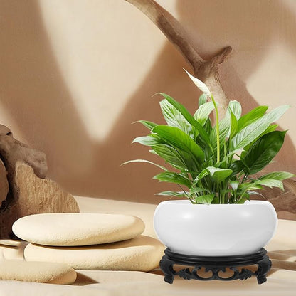 YARNOW Lotus Bowl Planter with Stand, 5.1 Inch Hydroponic Planter Bowl, Ceramic Water Lily Pot for Home Garden Office Decor
