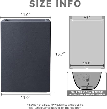Kante 15.7" H Tall Rectangular Concrete Planters, Outdoor Indoor Lightweight Plant Pots with Drainage Hole and Rubber Plug, Modern Style for Home Garden Patio, Charcoal