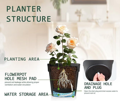 3 Pack Wall Hanging Planters Indoor Outdoor 6.3 Inch Self-Watering Flower Pots with Leak-Proof Drainage Iron Brackets Hanging Basket Room Garden Decor(Black)