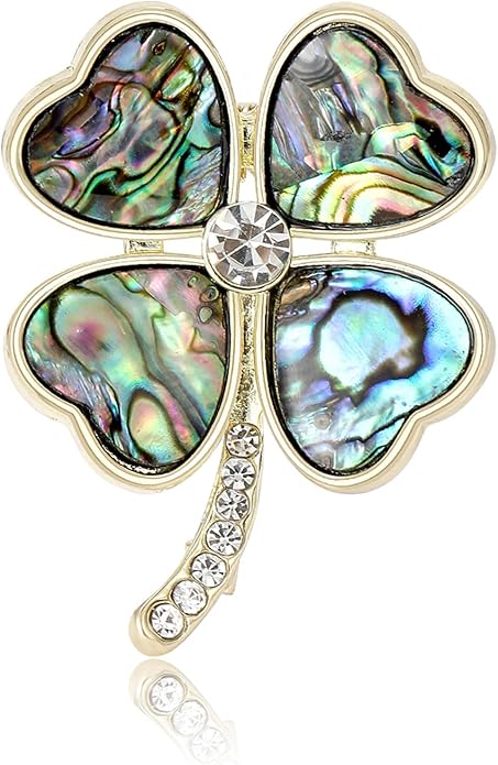St.Patrick's Day Brooches for Women Dainty Crystal Four Leaf Lapel Pin Shamrock Hat Brooch Pins Irish Enamel Brooches Irish Holiday Costume Accessory Jewelry