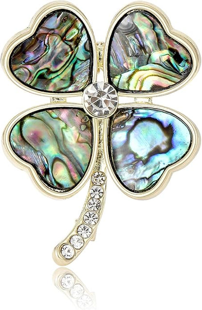 St.Patrick's Day Brooches for Women Dainty Crystal Four Leaf Lapel Pin Shamrock Hat Brooch Pins Irish Enamel Brooches Irish Holiday Costume Accessory Jewelry