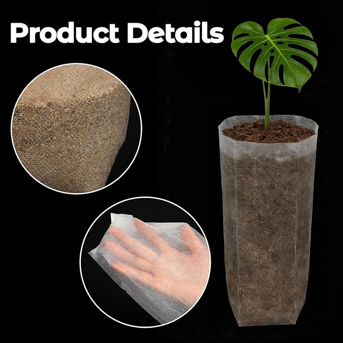 Augshy JULMELON 100 Pcs Nursery Growing Bags, 7.5x11.6 inch Breathable Non-Woven Plants Grow Fabric Plant Grow Bags for Vegetable Seed Starter Home or Outdoor Garden Supply