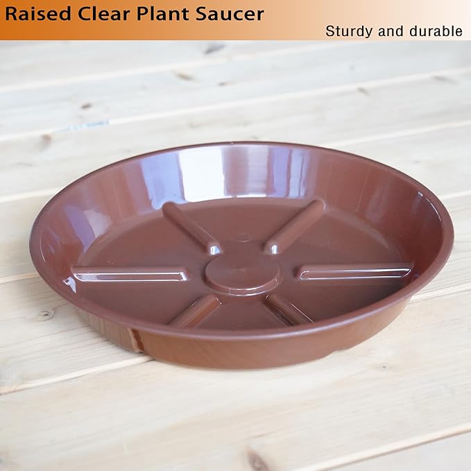 Plant Saucer Pot Tray 12 inch, 6 Packs Flower Planter Saucers and Drip Trays, Plant Dish Pant Plate to Catch Water for Indoor & Outdoor, Durable Round Plastic Flower Plant Saucer, Chocolate