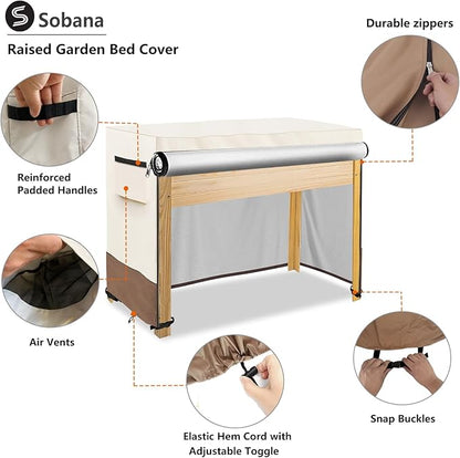 Outdoor Raised Garden Bed Winter Cover with Split Zipper,Waterproof Heavy Duty Cover for 48 x 24 x 30 inch Elevated Wood Planter Box Stand(Beige,Covers only)