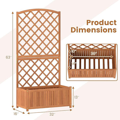 HAPPYGRILL Wooden Raised Garden Bed with Trellis, 63" Tall Planter Box with Trellis & Slat Bottom Base Vine Climbing Plants Flowers, Outdoor Freestanding Garden Box for Backyard Balcony (2)