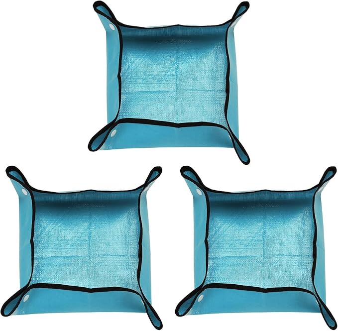 HARFINGTON 3pcs Repotting Mat 13" x 13" PE Cloth Waterproof Plant Repotting Mat Foldable Portable Gardening Potting Tray with Plastic Buckle for Indoor Plant Change Soil Watering, Blue