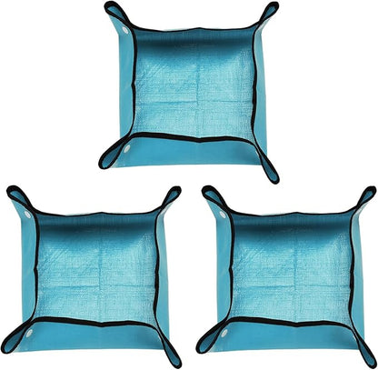 HARFINGTON 3pcs Repotting Mat 13" x 13" PE Cloth Waterproof Plant Repotting Mat Foldable Portable Gardening Potting Tray with Plastic Buckle for Indoor Plant Change Soil Watering, Blue