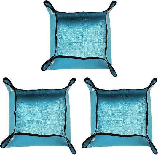 HARFINGTON 3pcs Repotting Mat 13" x 13" PE Cloth Waterproof Plant Repotting Mat Foldable Portable Gardening Potting Tray with Plastic Buckle for Indoor Plant Change Soil Watering, Blue