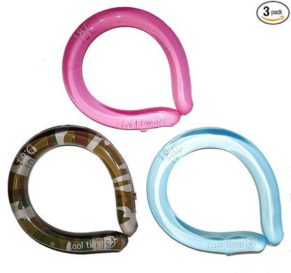 Set of 3 - Neck Cooling Tube for Heat Relief | Reusable Cooling Neck Ring | Wearable ice Pack for hot Weather | Ice wrap for Sports and Hiking | Personal Cooler for Temperature Regulation (Variety)