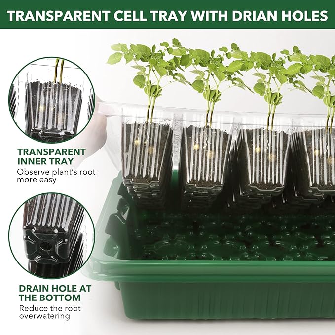 YAUNGEL Seed Starter Tray, XL 160 Cells Thicken Seed Starter Kit with Humidity Dome Durable Growing Trays for Greenhouse Germination Trays Green, 4 Pack