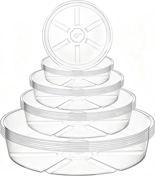 Hacaroa 24 Pack Clear Plant Saucer Drip Trays, 6/8/10/12 Inch Plastic Plant Water Catcher Trays Flower Pot Saucers for Indoor Outdoor Plants, Round, 4 Sizes