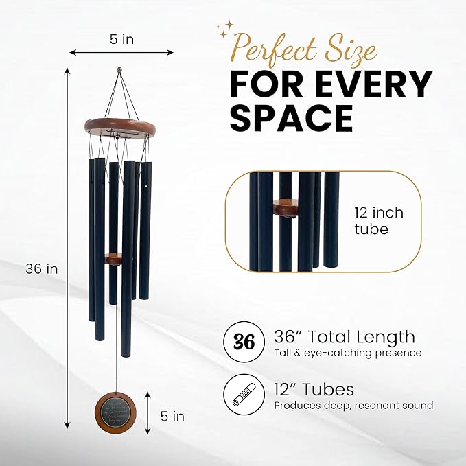 36" Personalized Memorial Wind Chimes with Custom Photo Pendant & a Letter from Heaven | Sympathy Gift for Loss of Loved One, Sentimental Gifts Idea, dog memorial gifts for loss of dog - Black