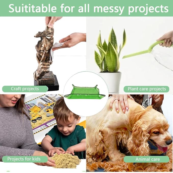 Waterproof 39.4"*29.5" Repotting Mat for Indoor Plants Transplanting, Heavy Duty Potting Tray for Mess Control, Succulent Potting, Garden Mat, Bonsai Tools for Plant Lover, Clear Green