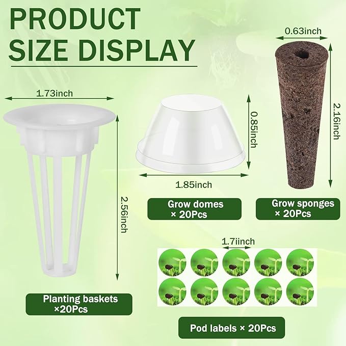 DECYOOL Garden Pods, 80pcs Hydroponic Pods Kit,Grow Anything Kit with 20 Grow Baskets,20 Grow Sponges, 20 Pod Labels,20 Grow Domes