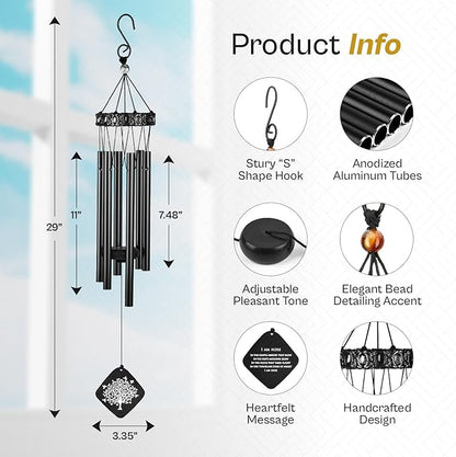 Sympathy Wind Chimes I Tree of Life Wind Chime I Funeral Wind Chimes Sympathy I Bereavement Gift for Loss of Father, Mother, Wife, Husband I Condolence Remembrance Gift I 29" Black