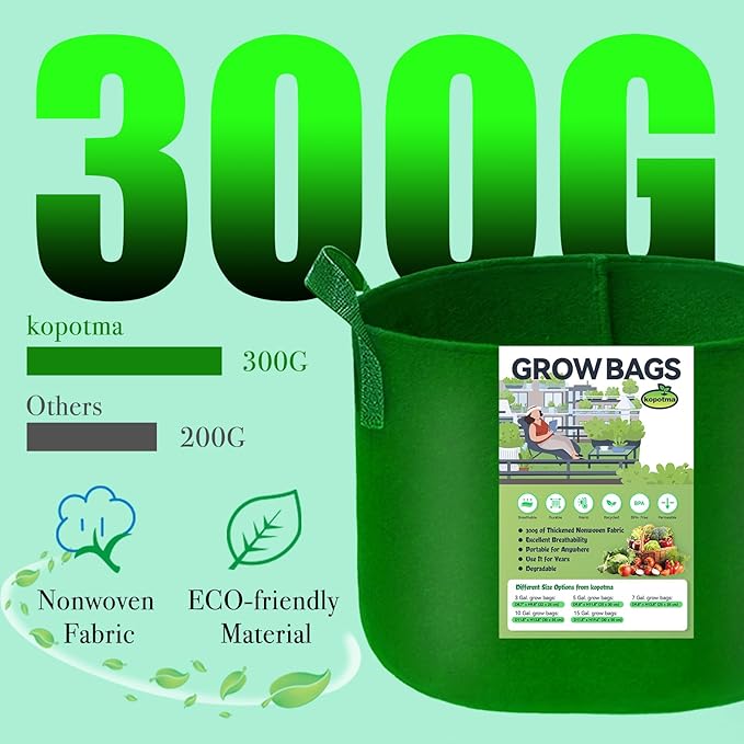 5 Gallon Grow Bags, Grow Bags 5 Gallon Fabric Plant Grow Bags Fabric Planters Garden Bgas Fabric Pots Tomato Planter Bags, 5-Pack, Green