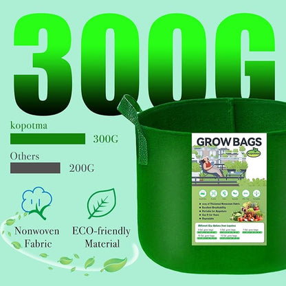 5 Gallon Grow Bags, Grow Bags 5 Gallon Fabric Plant Grow Bags Fabric Planters Garden Bgas Fabric Pots Tomato Planter Bags, 5-Pack, Green