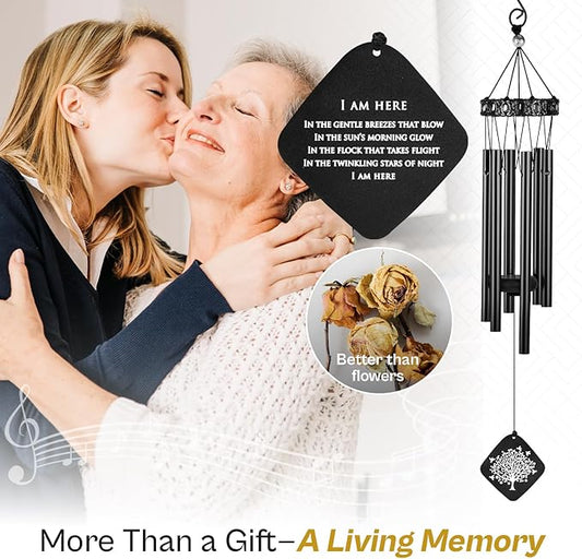 Sympathy Wind Chimes I Tree of Life Wind Chime I Funeral Wind Chimes Sympathy I Bereavement Gift for Loss of Father, Mother, Wife, Husband I Condolence Remembrance Gift I 29" Black