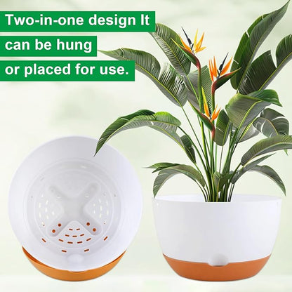 4 Pack Self Watering Pots for Indoor,8 Inch Plant Pot Outdoor Plastic Flower Pot with Drainage and Saucers(White)