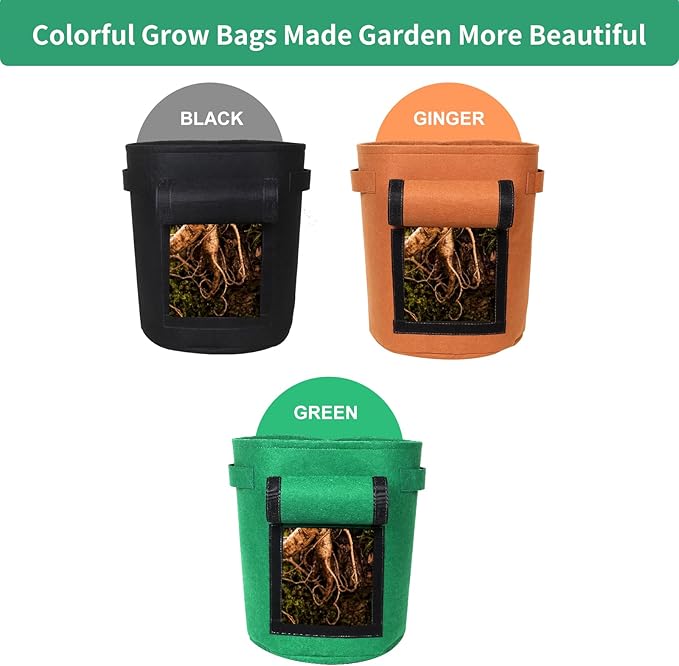 5-Pack 7 Gallon Grow Bags with Harvest Window 300g Thickened Nonwoven Fabric Heavy Duty Plant Pots Easy for Vegetables, Potato, Tomatoes Carrots Gardening Containers with Handles Orange