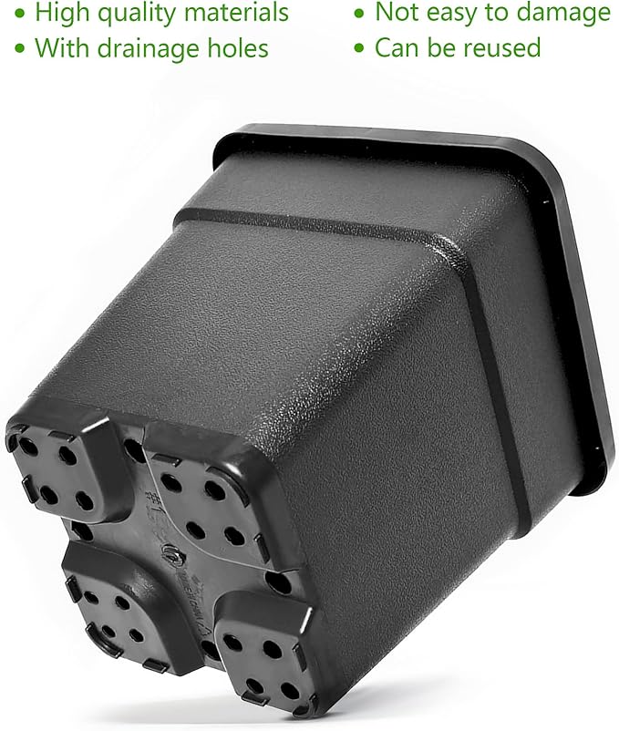 HOSTIC 9.8 Gallon Square Nursery Pots Flexible Plastic Pots for Plants Gallon Pot with Drainage Holes 5 Pcs