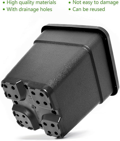HOSTIC 9.8 Gallon Square Nursery Pots Flexible Plastic Pots for Plants Gallon Pot with Drainage Holes 5 Pcs