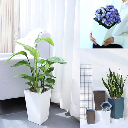 2 Pack Self Watering Planters 10.7" x 6.9" Planter for Indoor Plants White Self Watering Violet Pots Plastic Flower Pots Square Planter with 3D Wallpaper Pattern