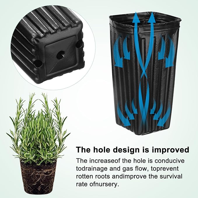 50-Pack Plant Nursery Pots, 4.72x4.72x9.84 Inch Plastic Deep Growing Nursery Pots Succulent Planter Flower Tree pots with Drainage Holes for Indoor Outdoor Gardening [Black]