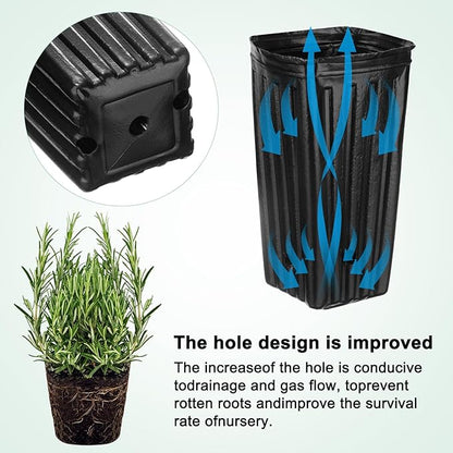 100-Pack Plant Nursery Pots, 3.94x3.94x11.81 Inch Plastic Deep Growing Nursery Pots Succulent Planter Flower Tree pots with Drainage Holes for Indoor Outdoor Gardening [Black]
