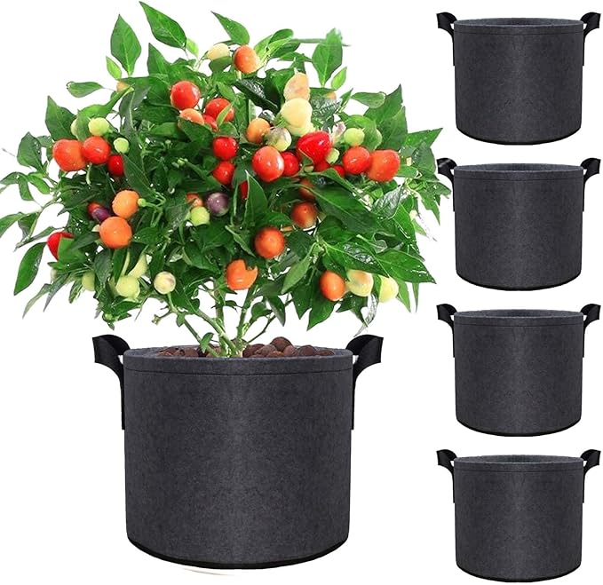 5 Pack 7 Gallon Plant Grow Bags, Aeration Pots for Vegetables, Flowers, Tomatoes herbs Thick Non-Woven Fabric Plant Container 350G Sturdy Handles & Reinforced inner lining Breathable Reusable Durable