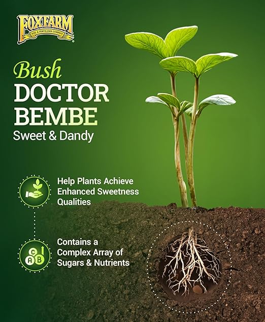 FoxFarm Bush Doctor Bembé Sweet & Dandy Liquid Plant Fertilizer - Boosts Plant Sweetness & Soil Microbes, Complex Nutrient Blend - 0-1-3 PK Fertilizer for In-Ground & Hydroponic Gardens - 1 Pint