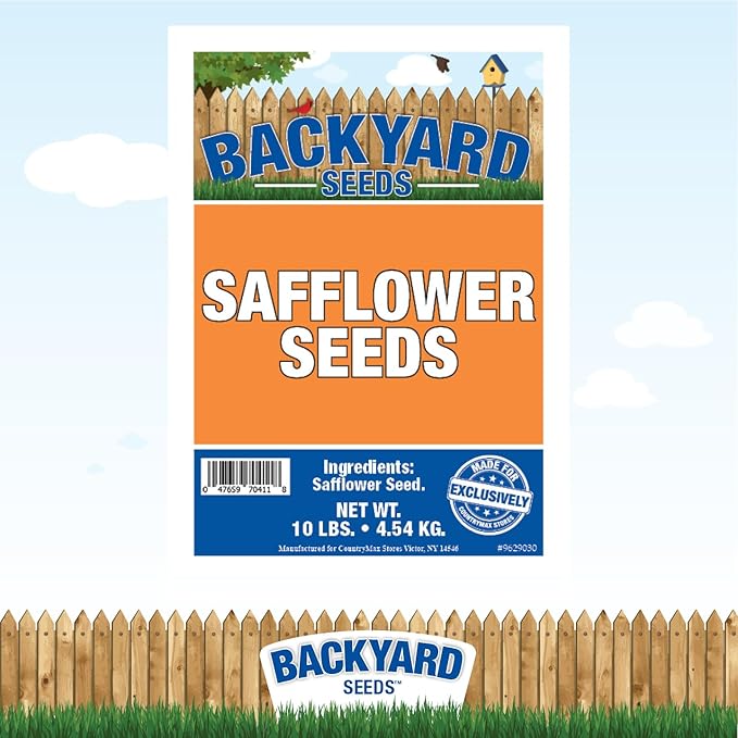 CountryMax Backyard Seeds Safflower for Birds 10lbs - Premium Cardinal Bird Seed for Outside Feeders, Small Bag of Wild Bird Food