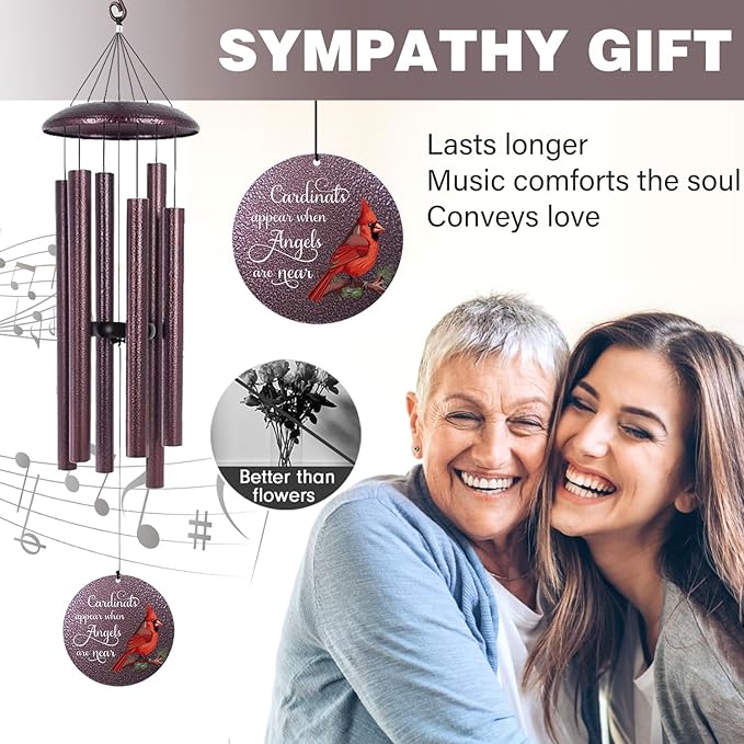 ASTARIN 36" Large Deep Tone Personalized Name Sympathy Wind Chimes, Printing in USA Cardinal Memorial Wind Chime for Loss of Mother Father Loved One, Bereavement Condolence Gifts Decor Outdoor