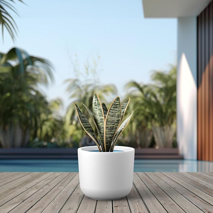 Kante Round Concrete Planter, 13.1 Inch Dia Classic-Style Large Pot with Drainage, White Finish with Painted Interior, for Indoor & Outdoor Plants, Home, Patio and Garden